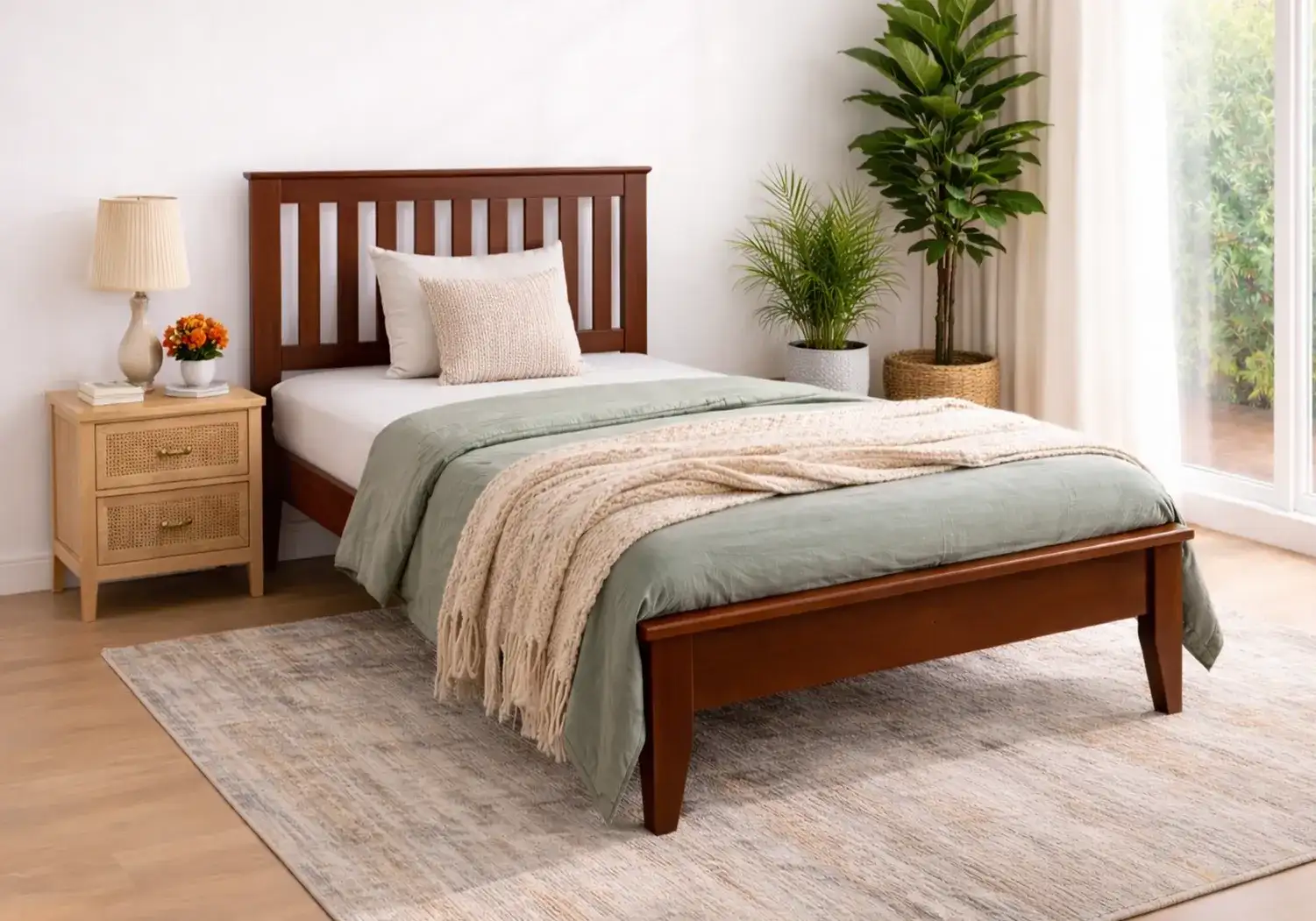 Solid Wood Single Bed and Mattress 6" Combo